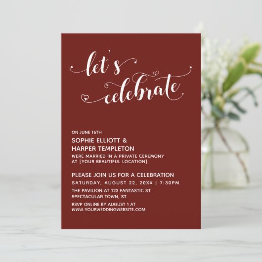 Invitation Célébrons les cœurs Script Réception bordeaux (Debout devant)