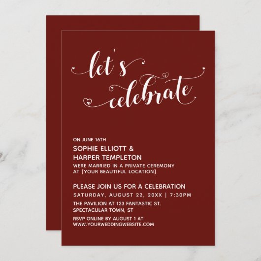 Invitation Célébrons les cœurs Script Réception bordeaux (Devant / Derrière)
