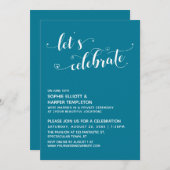 Invitation Célébrons les coeurs Script Réception Turquoise (Devant / Derrière)