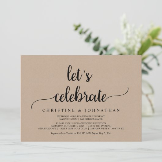 Invitation Célébrons, Mariage Intime Kraft Rustique (Debout devant)