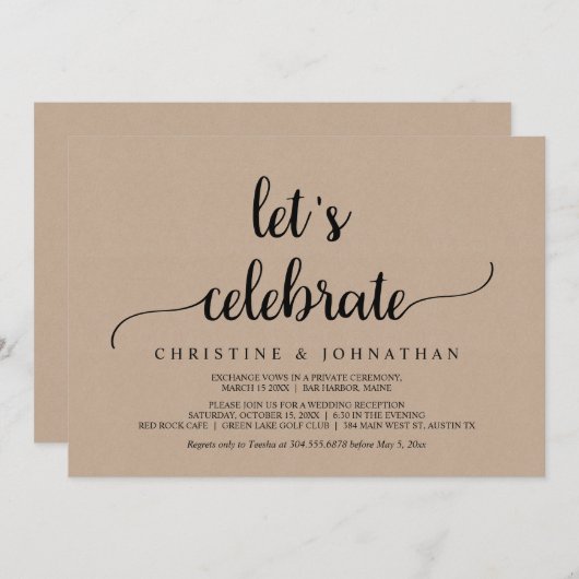 Invitation Célébrons, Mariage Intime Kraft Rustique (Devant / Derrière)