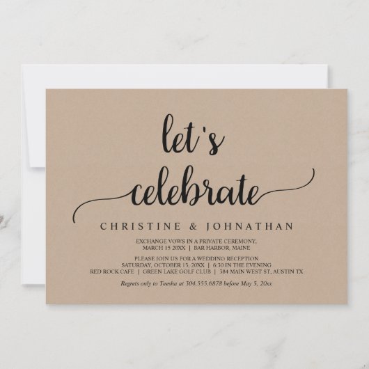Invitation Célébrons, Mariage Intime Rustique Kraft (Devant)