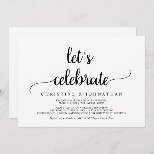 Invitation Célébrons, Mariage Intime Rustique Moderne (Devant / Derrière)