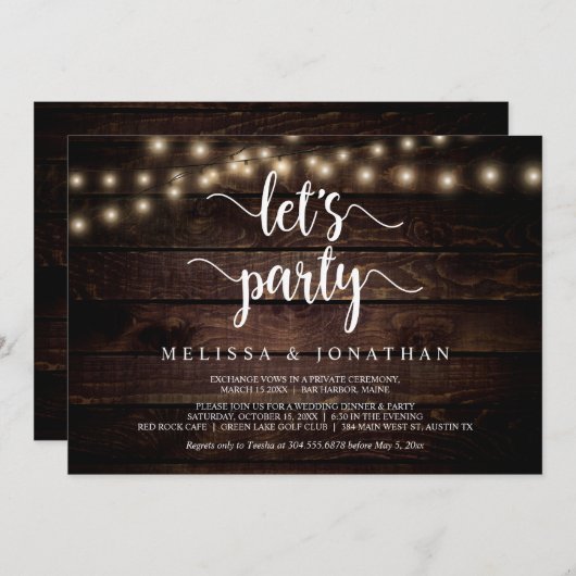 Invitation Célébrons, Mariage Rustique Fuite Party (Devant / Derrière)