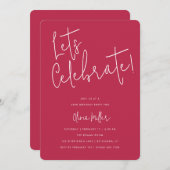 Invitation Célébrons Script Magenta Anniversaire (Devant / Derrière)