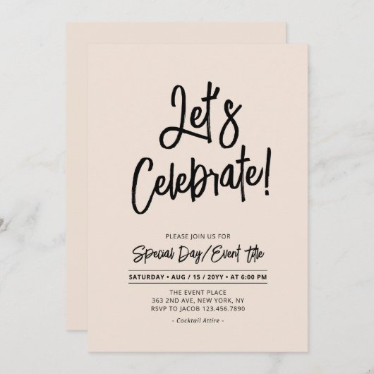 Invitation Célébrons | Soirée et événement Black Brus Script (Devant / Derrière)