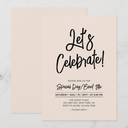 Invitation Célébrons | Soirée et événement de script Black Br (Devant / Derrière)