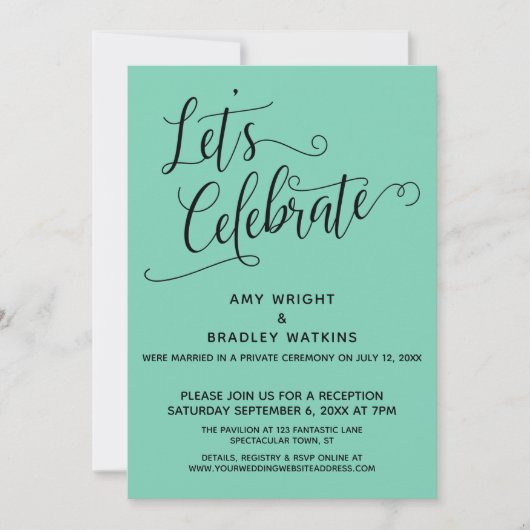 Invitation Célébrons un élégant mariage vert réception unique (Devant)