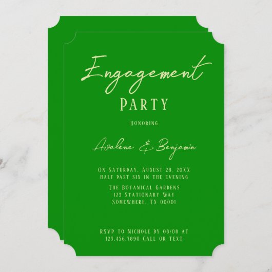 Invitation Céleri et Forêt Vert Couleurs Partie d'engagement (Devant / Derrière)