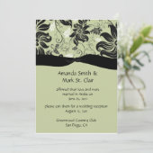 Invitation Céleri Vert et Floral Noir Tourbillons de Mariage (Debout devant)