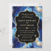 Invitation Céleste Agate avec Accents Bleus et Dorés Mariage (Devant)