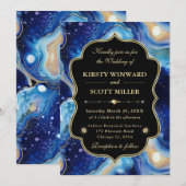 Invitation Céleste Agate avec Accents Bleus et Dorés Mariage (Devant / Derrière)