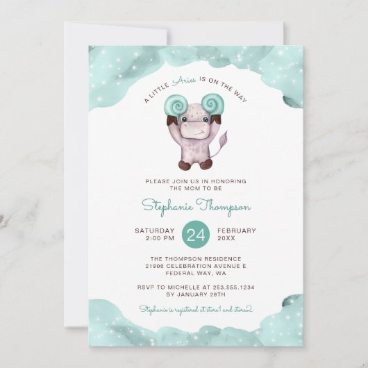 Invitation Céleste Aries Astrologie Signe Baby shower de la M (Devant)