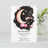 Invitation Céleste Baby Girl Douche : Lune & Étoiles Délice (Debout devant)