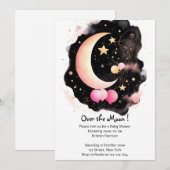 Invitation Céleste Baby Girl Douche : Lune & Étoiles Délice (Devant / Derrière)