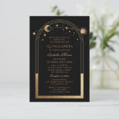 Invitation Céleste Black Gold QR Code Quinceañera (Debout devant)