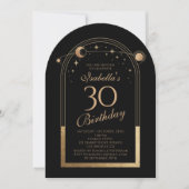 Invitation Céleste Black Gold Sun Moon Stars 30e anniversaire (Devant)