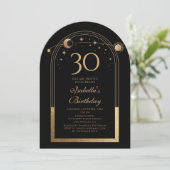 Invitation Céleste Black Gold Sun Moon Stars 30e anniversaire (Debout devant)