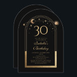 Invitation Céleste Black Gold Sun Moon Stars 30e anniversaire<br><div class="desc">Celestial Black Gold Sun Moon Astronomy 30th Birthday Invitations dispose d'un élégant soleil doré, lune et étoiles avec un cadre doré sur un arrière - plan noir. A l'intérieur, vous avez vos informations d'invitation personnalisées pour le trentième anniversaire. Personnalisez en modifiant le texte dans les zones de texte. Conçu pour...</div>
