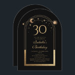 Invitation Céleste Black Gold Sun Moon Stars 30e anniversaire<br><div class="desc">Celestial Black Gold Sun Moon Astronomy 30th Birthday Invitations dispose d'un élégant soleil doré, lune et étoiles avec un cadre doré sur un arrière - plan noir. A l'intérieur, vous avez vos informations d'invitation personnalisées pour le trentième anniversaire. Personnalisez en modifiant le texte dans les zones de texte. Conçu pour...</div>