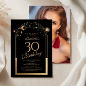 Invitation Céleste Black Gold Sun Moon Stars 30e anniversaire