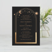 Invitation Céleste Black Gold Sun Moon Stars Mariage photo (Debout devant)