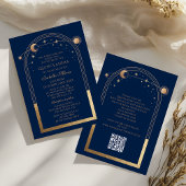 Invitation Céleste Bleu Or QR Code Quinceañera