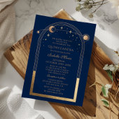 Invitation Céleste Bleu Or Soleil Lune Étoiles Quinceañera