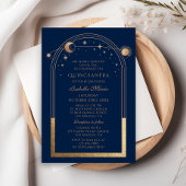 Invitation Céleste Bleu Or Soleil Lune Étoiles Quinceañera