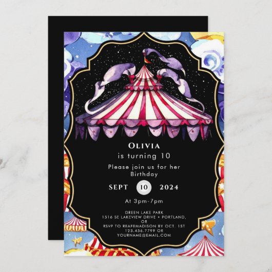 Invitation Céleste Boho Circus Anniversaire (Devant / Derrière)