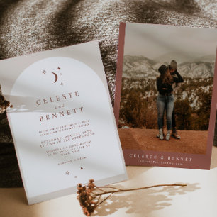 Invitation CELESTE Boho Moon & Etoiles Mariage d'arc en terre