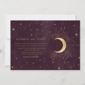 Invitation Céleste Bourgogne Or Lune Et Étoiles Mariage (Devant)
