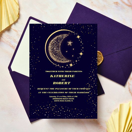 Invitation céleste de minuit bleu étoiles Mariage de lune
