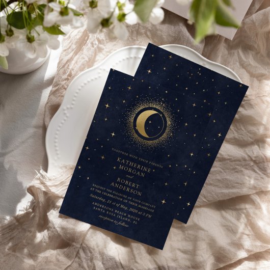 Invitation céleste de minuit bleu étoiles Mariage de lune