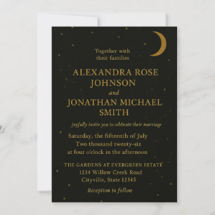 Invitation Céleste Élégant Mariage noir et or