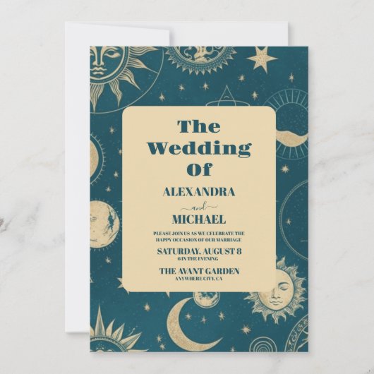 Invitation Céleste Emerald Gold Crescent Lune (Devant)