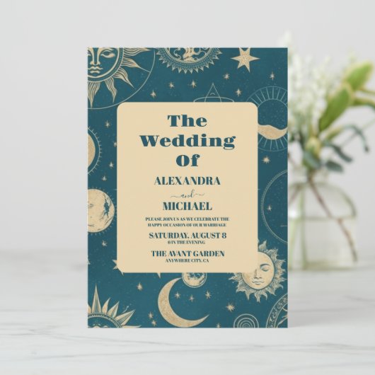 Invitation Céleste Emerald Gold Crescent Lune (Debout devant)