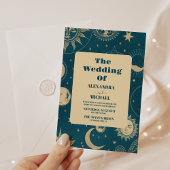 Invitation Céleste Emerald Gold Crescent Lune