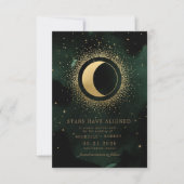 Invitation Céleste Emerald Gold Moon Photo Enregistrer La Dat (Devant)