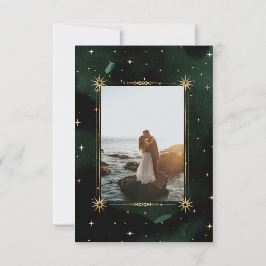 Invitation Céleste Emerald Gold Moon Photo Enregistrer La Dat (Dos)