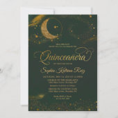 Invitation Céleste émeraude vert or étoile Lune Quinceanera (Devant)