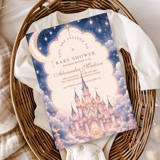 Invitation Céleste Fête de Naissance au Château de Princesse