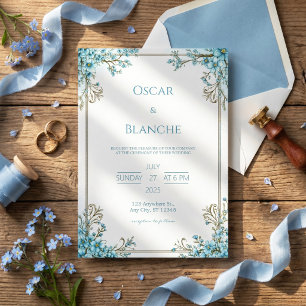 Invitation Céleste Fleur Élégant Cadre Doré Mariage