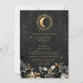 Invitation Céleste Floral Black Stars Moon Mariage (Devant)