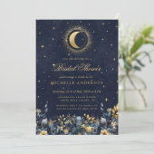 Invitation Céleste Floral Bleu étoiles Fête des mariées de lu (Debout devant)