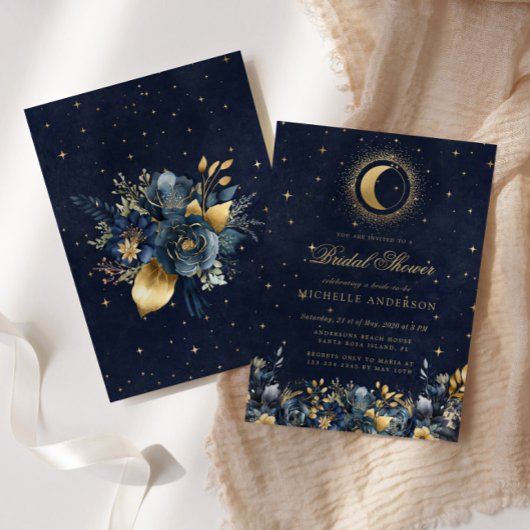 Invitation Céleste Floral Bleu étoiles Fête des mariées de lu