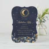 Invitation Céleste Floral Blue Stars Lune Anniversaire (Debout devant)