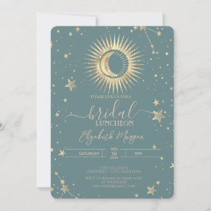 Invitation Céleste Gold Sun Moon Stars Luncheon Mint Green