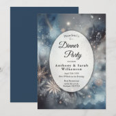 Invitation Céleste Hiver Minuit Dîner Étincelant (Devant / Derrière)