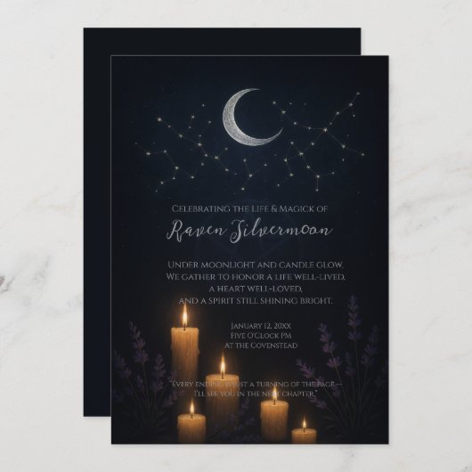 Invitation Céleste Indigo Pagan Witch Funeral (Devant / Derrière)